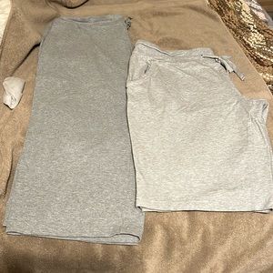 Two piece one pair shorts one pair capris length pants light gray good condition
